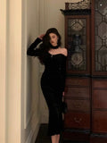 Niulatu Mermaid High Neckline Black Velvet Prom Dresses Birthday Outfits Evening Gown SD990
