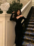 Niulatu Mermaid High Neckline Black Velvet Prom Dresses Birthday Outfits Evening Gown SD990