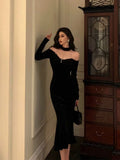 Niulatu Mermaid High Neckline Black Velvet Prom Dresses Birthday Outfits Evening Gown SD990