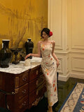 Niulatu Sheath Straps Floral Prom Dresses Birthday Outfits Evening Gown Party Dress SD991