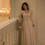 Niulatu A line Square Neckline Long Sleeves White Chiffon Prom Dresses Birthday Outfits Evening Gown SD992