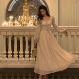 Niulatu A line Square Neckline Long Sleeves White Chiffon Prom Dresses Birthday Outfits Evening Gown SD992