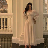 Niulatu A line Square Neckline Long Sleeves White Chiffon Prom Dresses Birthday Outfits Evening Gown SD992