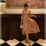 Niulatu A Line V Neckline Long Sleeves Pink Floral Prom Dresses Birthday Outfits Evening Gown SD994