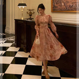 Niulatu A Line V Neckline Long Sleeves Pink Floral Prom Dresses Birthday Outfits Evening Gown SD994