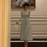 Niulatu A Line Square Neckline Long Sleeves Prom Dresses Birthday Outfits Evening Gown SD995