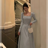 Niulatu A Line Square Neckline Long Sleeves Prom Dresses Birthday Outfits Evening Gown SD995