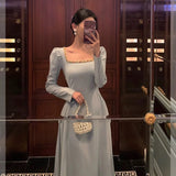 Niulatu A Line Square Neckline Long Sleeves Prom Dresses Birthday Outfits Evening Gown SD995