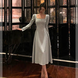Niulatu A Line Square Neckline Long Sleeves Prom Dresses Birthday Outfits Evening Gown SD995