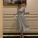Niulatu A Line Square Neckline Long Sleeves Prom Dresses Birthday Outfits Evening Gown SD995