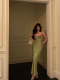 Niulatu Sheath Spaghetti Straps Green Long Prom Dresses Birthday Outfits Evening Gown SD996