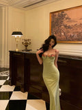 Niulatu Sheath Spaghetti Straps Green Long Prom Dresses Birthday Outfits Evening Gown SD996