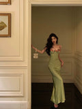 Niulatu Sheath Spaghetti Straps Green Long Prom Dresses Birthday Outfits Evening Gown SD996