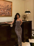 Niulatu Sheath Spaghetti Straps Grape Long Prom Dresses Birthday Outfits Evening Gown SD997