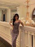Niulatu Sheath Spaghetti Straps Grape Long Prom Dresses Birthday Outfits Evening Gown SD997