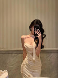 Niulatu Sheath Spaghetti Straps Ivory Floral Prom Dresses Birthday Outfits Evening Gown SD998