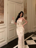 Niulatu Sheath Spaghetti Straps Ivory Floral Prom Dresses Birthday Outfits Evening Gown SD998