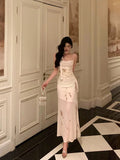 Niulatu Sheath Spaghetti Straps Ivory Floral Prom Dresses Birthday Outfits Evening Gown SD998
