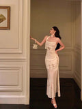 Niulatu Sheath Spaghetti Straps Ivory Floral Prom Dresses Birthday Outfits Evening Gown SD998