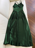 Niulatu Green A Line Halter Satin Prom Dress Vacation Dress Wedding Guest Dress HZ0113