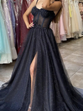 Niulatu sweetheart neck tulle long prom dress, black tulle evening dress HZ0113
