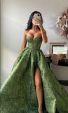 Niulatu Spaghetti Straps Green Prom Dress Long Prom Dresses HZ0113