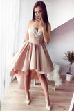 Niulatu A-Line Sweetheart High Low Satin Beaded Homecoming HZ1007
