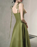 Niulatu Straps Satin Prom Dress A-line Simple Floor Length Evening Gown HZ1007