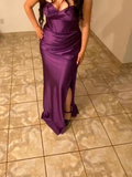 Niulatu Purple Strapless Slit Satin Prom Evening Dress HZ1007