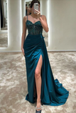 Niulatu Spaghetti Straps Beaded Ruched Sheath Long Evening Dress HZ1007