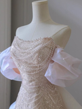 Niulatu A-Line Off-Shoulder Tulle Sequins Beaded Long Prom Dress Formal Evening Dress HZ1007