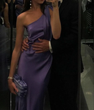 Niulatu Purple One Shoulder Long Evening Dress Purple Reception Dress HZ1007