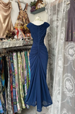 Niulatu Navy Blue Chiffon Ruched Evening Gown Mermaid Party Prom Dress HZ1007