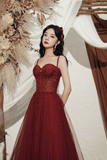 Niulatu quality sequin long prom dress burgundy evening dress HZ1007