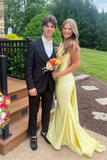 Niulatu V-Neck Yellow Open Back Mermaid Long Prom Evening Dress HZ1007