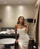 Niulatu White Strapless Long Evening Dress White Formal Gown HZ1007