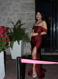 Niulatu Burgundy Off The Slit Mermaid Evening Dress Formal Prom Dress HZ1007