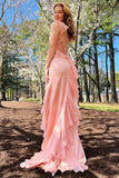 Niulatu Green Square Neck Ruffle Slit Prom HZ1007