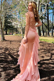 Niulatu Green Square Neck Ruffle Slit Prom HZ1007