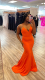Niulatu Orange Satin Mermaid Long Prom Dress Orange Evening Dress HZ1007