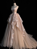 Niulatu Pink Strapless A-line Tulle Evening Dress Glam Dress HZ1007