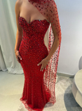 Niulatu Red Sheath Strapless Beaded Tulle Prom Dress HZ0113