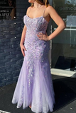 Niulatu Spaghetti Straps Lace Appliques Mermaid Prom Dress Long Evening Gown HZ1007