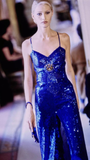 Niulatu Mermaid Spaghetti Straps Royal Blue Sequin Long Evening Dress Prom Dresses SD2068