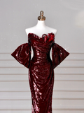 Niulatu Burgundy Off The Shoulder Sequins Mermaid Prom Dress Evening Dress HZ1007
