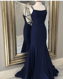 Niulatu Navy Prom Dress With Tie Back Simple Evening Dress HZ1007