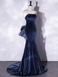 Niulatu Velvet Blue Long Prom Dresses Blue Velvet Long Evening Dress HZ1007