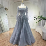 Niulatu Hill Muslim Pink A Line Beaded Luxury Dubai Long Evening Dresses Gowns For Woman Wedding HZ1007