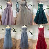 Niulatu Hill Muslim Pink A Line Beaded Luxury Dubai Long Evening Dresses Gowns For Woman Wedding HZ1007