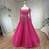 Niulatu Hill Muslim Pink A Line Beaded Luxury Dubai Long Evening Dresses Gowns For Woman Wedding HZ1007